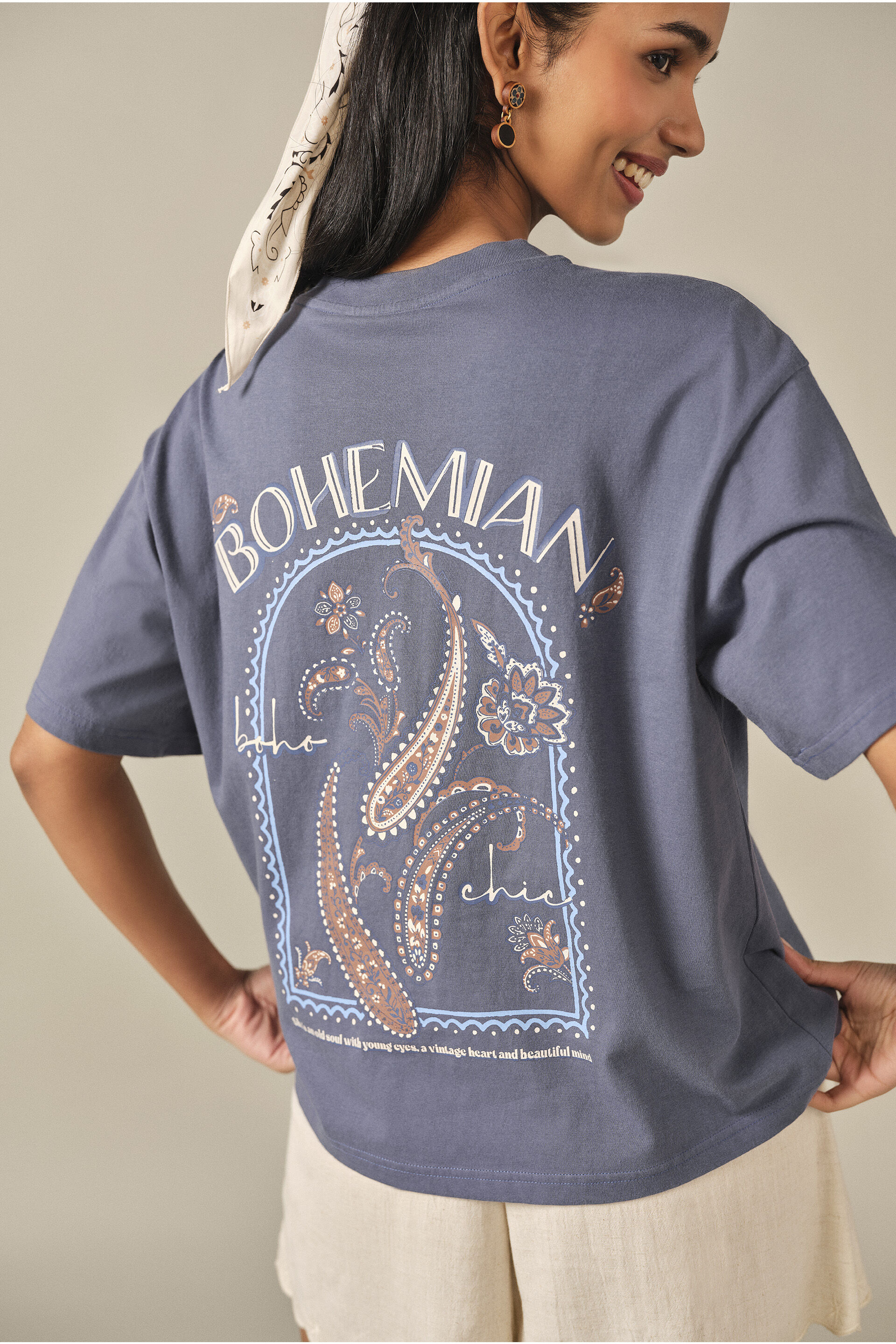 Printed Cotton T-shirt in Blue, Blue, image 5